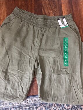 Briggs New York Olive Green Smocked Waist Wide Leg Pants - XL